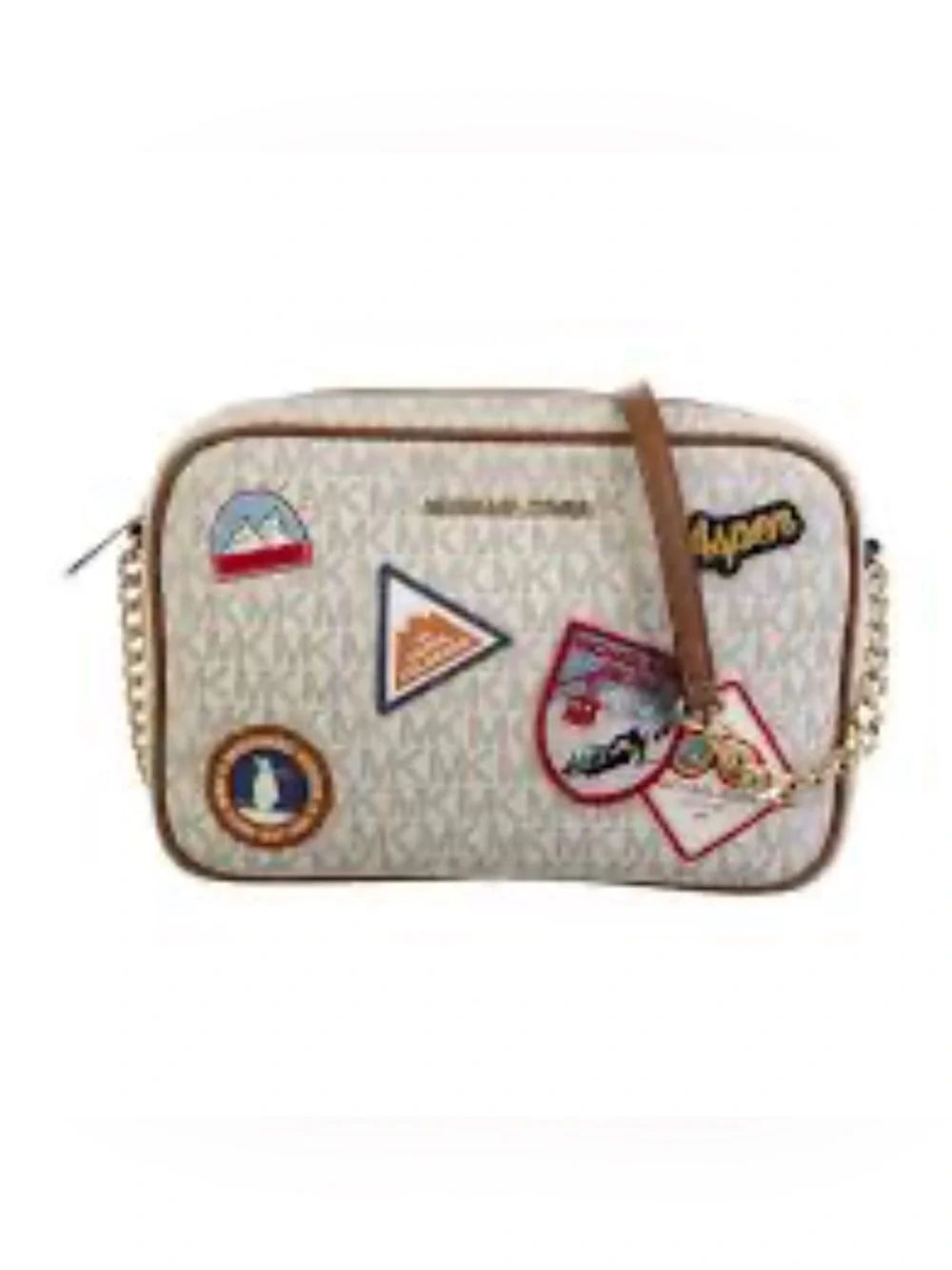 Michael Kors Beige Logo Crossbody with Multicolor Patch Details